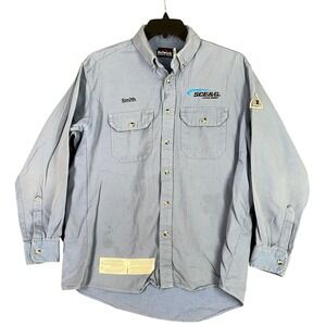 Bulwark FR L Flame Resistant Work Shirt Blue Button Down SCEG Utility Uniform‎